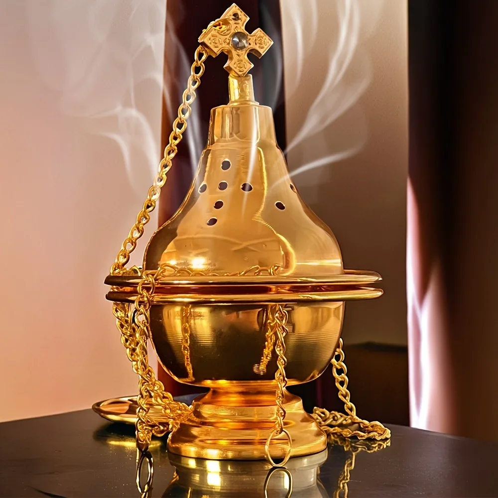 Brûleur d'encens suspendu en métal doré poli, double usage, avec ventilation creuse, pour table, décoration intérieure de luxe légère
