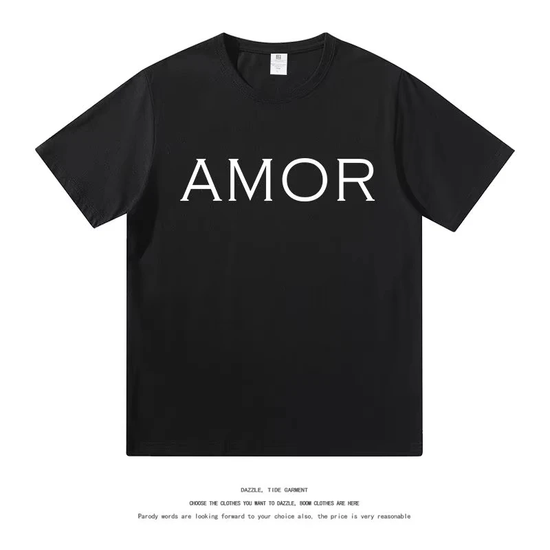 

Fayeyoko's same style 2025 summer alphabet print black short-sleeved T-shirt for women, loose and made of pure cotton
