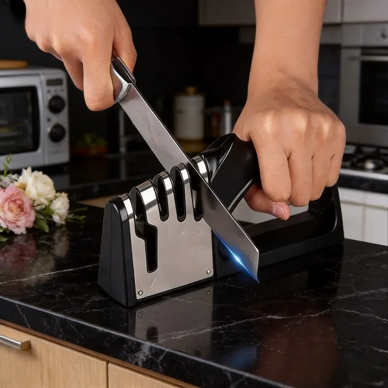 Kitchen 4 Segment Knife Sharpener Multifunctional Portable Non-slip Base Knife Sharpener Household Kitchen Gadgets Accessories