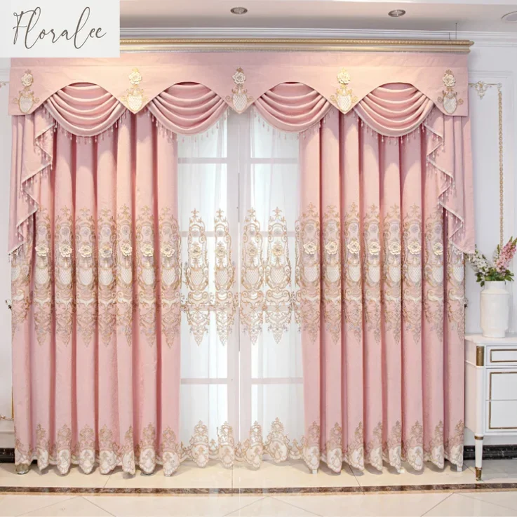 

Luxury European Pink Curtains High-end Elegant Window Curtains for Living Dining Room Bedroom Villa Home Study Hotel Apartment