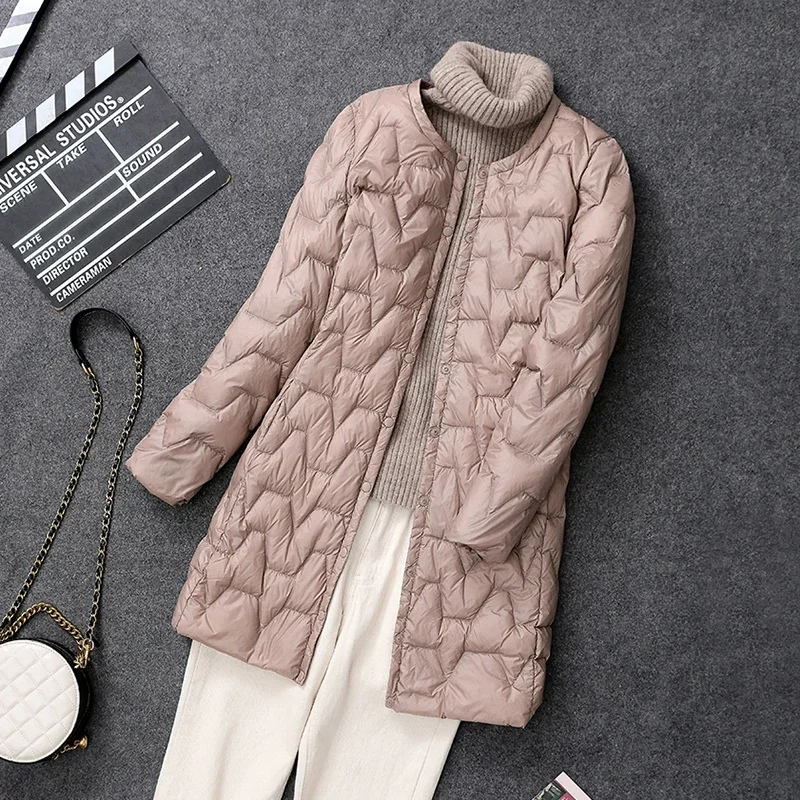 Women White Duck Down Coats 2024 New Autumn Female Ultra Light Puffer Feather Jackets Windproof Collarless Winter Outerwear