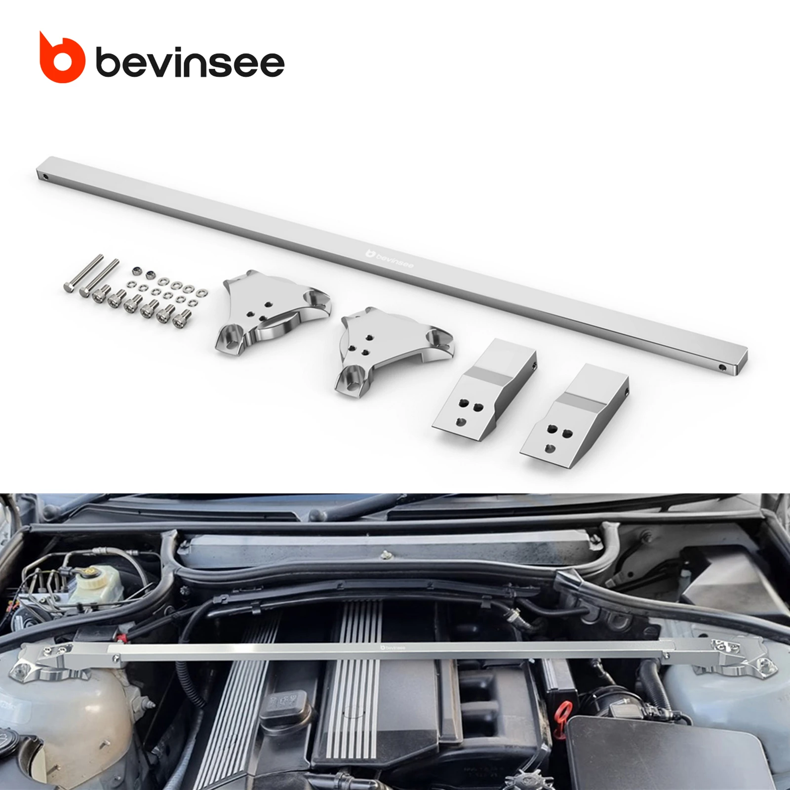 BEVINSEE Aluminum Front Strut Bar for BMW E46 323i 325i 328i 330i 323ci 325ci 328ci 330ci 2002-2006, Car Accessories