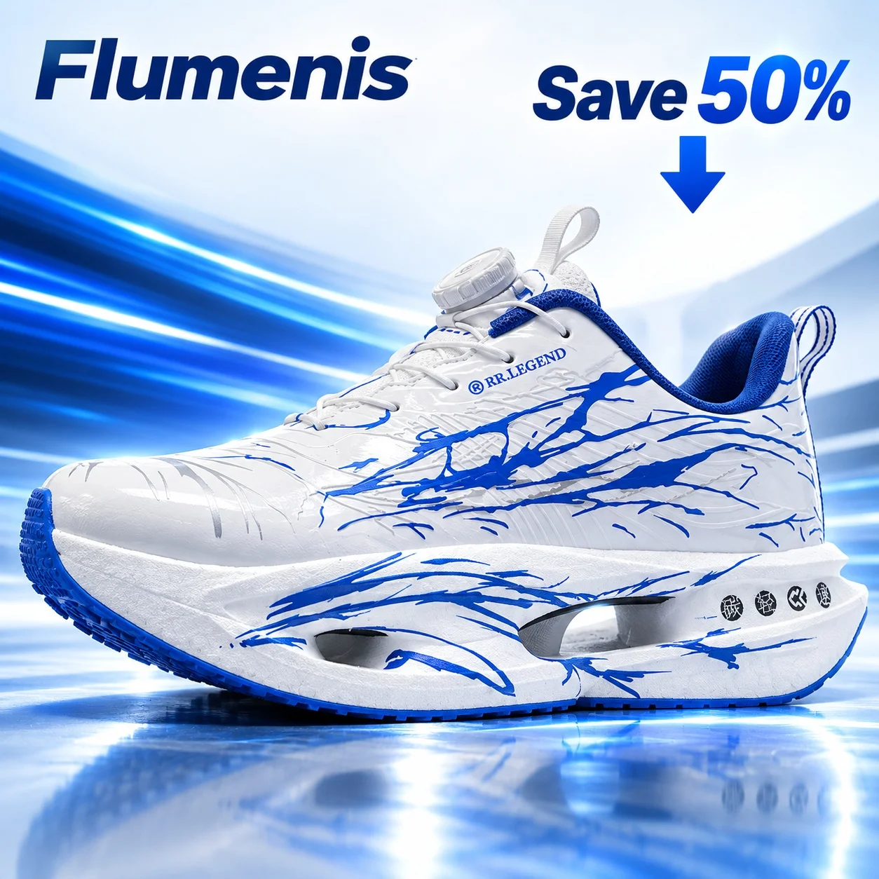 Flumenis Men Running Shoes Rotating Buckle Lightweight Shock Absorbing Athletic Sneakers Breathable Sport Training Footwear