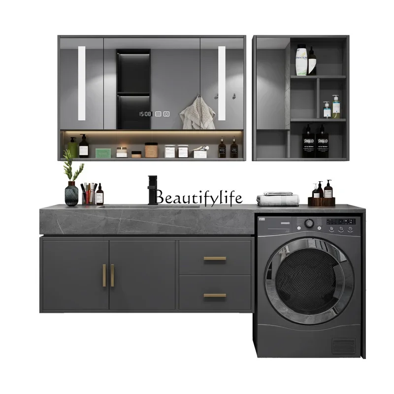 

LJYBalcony Washing Machine Cabinet Combined Rock Slate Integrated Basin Bathroom Cabinet Light Luxury Wash Table