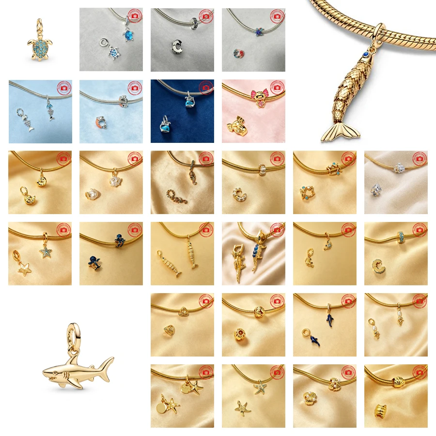 Oferta Especial: Abalorios Finos de Tortuga Marina, Pulpo Azul, Tiburón, Caballito de Mar y Estrella de Mar, Compatibles con Pulseras Originales de Plata 925, Joyería DIY para Mujer, Regalo