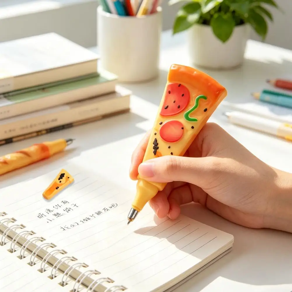 Novelty Food Shape Ballpoint Pen Pizza Croissant Design Magnetic Fridge Sticker Gift for Food Lovers Students Back to School