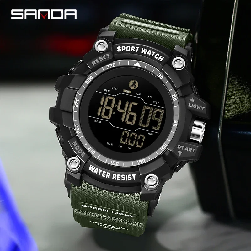 SANDA جديد كلاسيكي للرجال الساعات الإلكترونية المألوف الطلب الكبير متعدد الوظائف خطوة العد تاريخ مقاوم للماء رجل ساعة رياضية