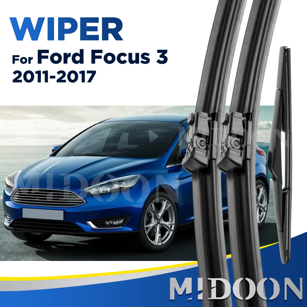 Escobillas de limpiaparabrisas para Ford Focus 3, ventana trasera y delantera, 2011, 2012, 2013, 2014, 2015, 2016, 2017
