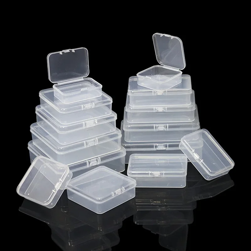 Square PP Plastic Box Rectangular Storage Transparent Flip Cover One-Piece Storage Parts Product Dustproof Jewelry Packaging New