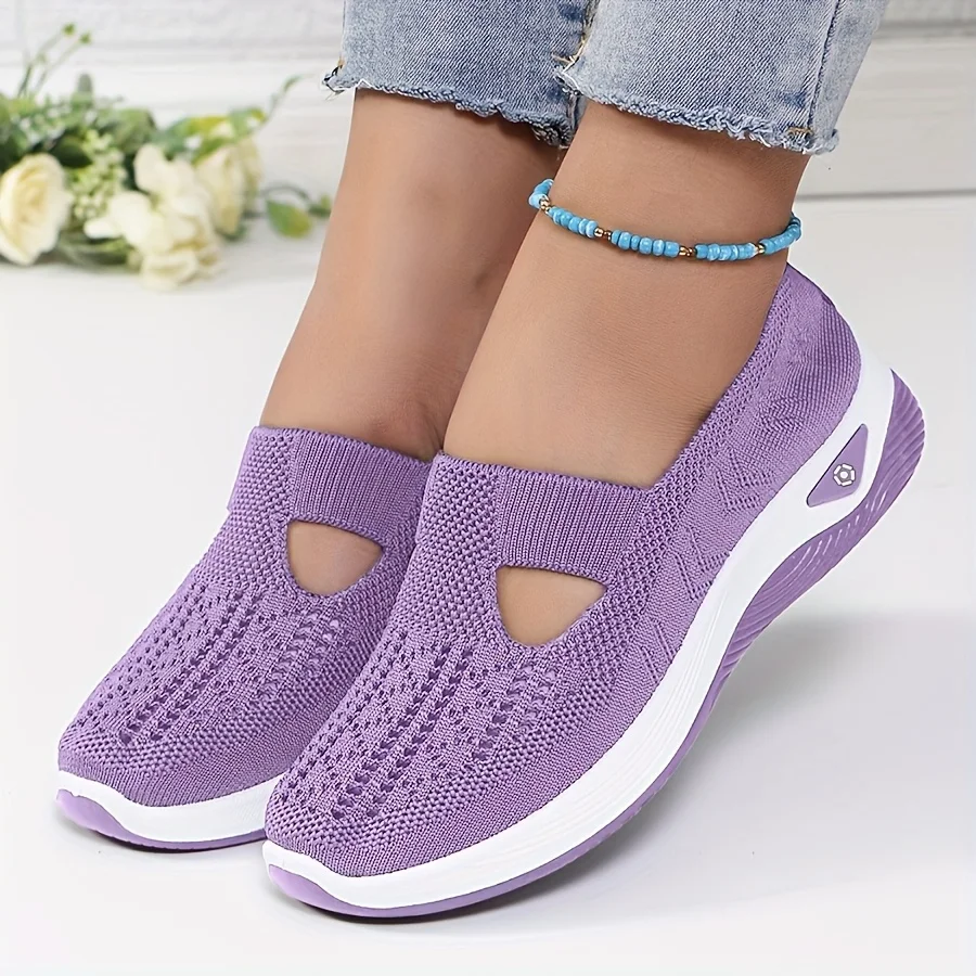 Womens Spring Summer Knit Slip On Sneakers Breathable Mesh Casual Shoes with Arch Support Machine Washable Multi Colors view 5