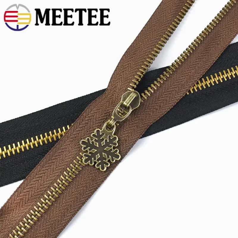 2/4Meters Meetee 5# Metal Zipper Bronze Continuous Zippers Roll DIY Zip for Sewing Accessories Crafts Clothing Decoration Zips