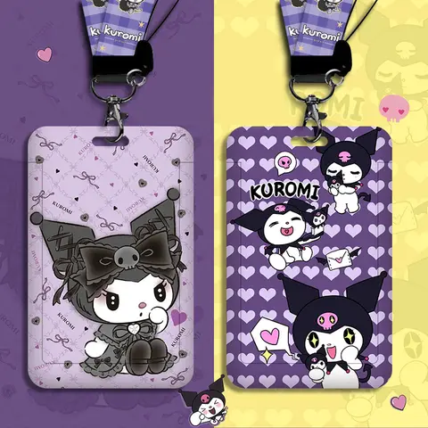 귀여운 Kuromi ID 배지 카드 홀더 매는 밧줄 Sanrio Girls 도어 카드 케이스 넥 스트랩 신용 카드 소지자 자격 증명 액세서리 선물