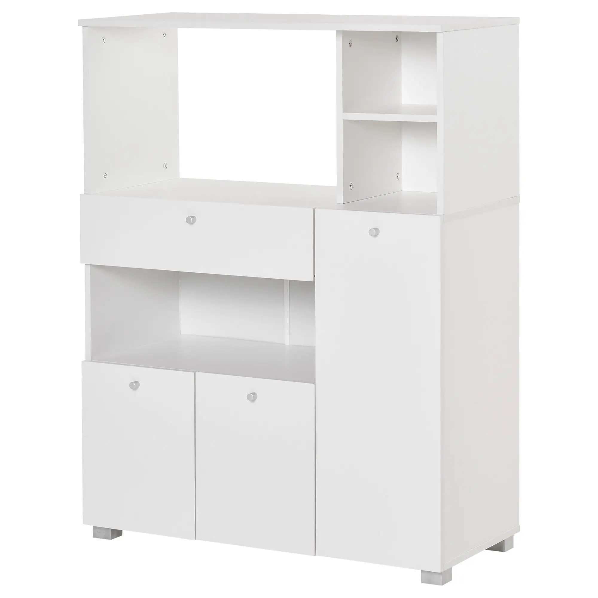 Buffet de cuisine blanc 3 portes avec protection anti-basculement pour micro-ondes 90x40x120 cm