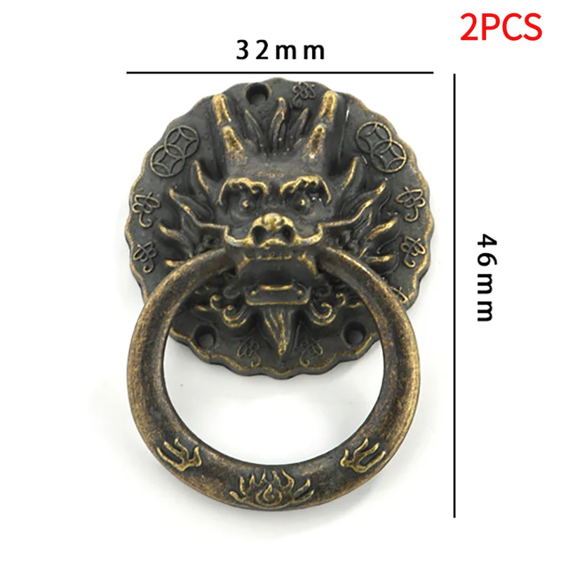 #2PCS Antique Bronze Dragon Head Handles Old Chinese Style Vintage Pulls Ring For Dresser Drawer Cabinet Door