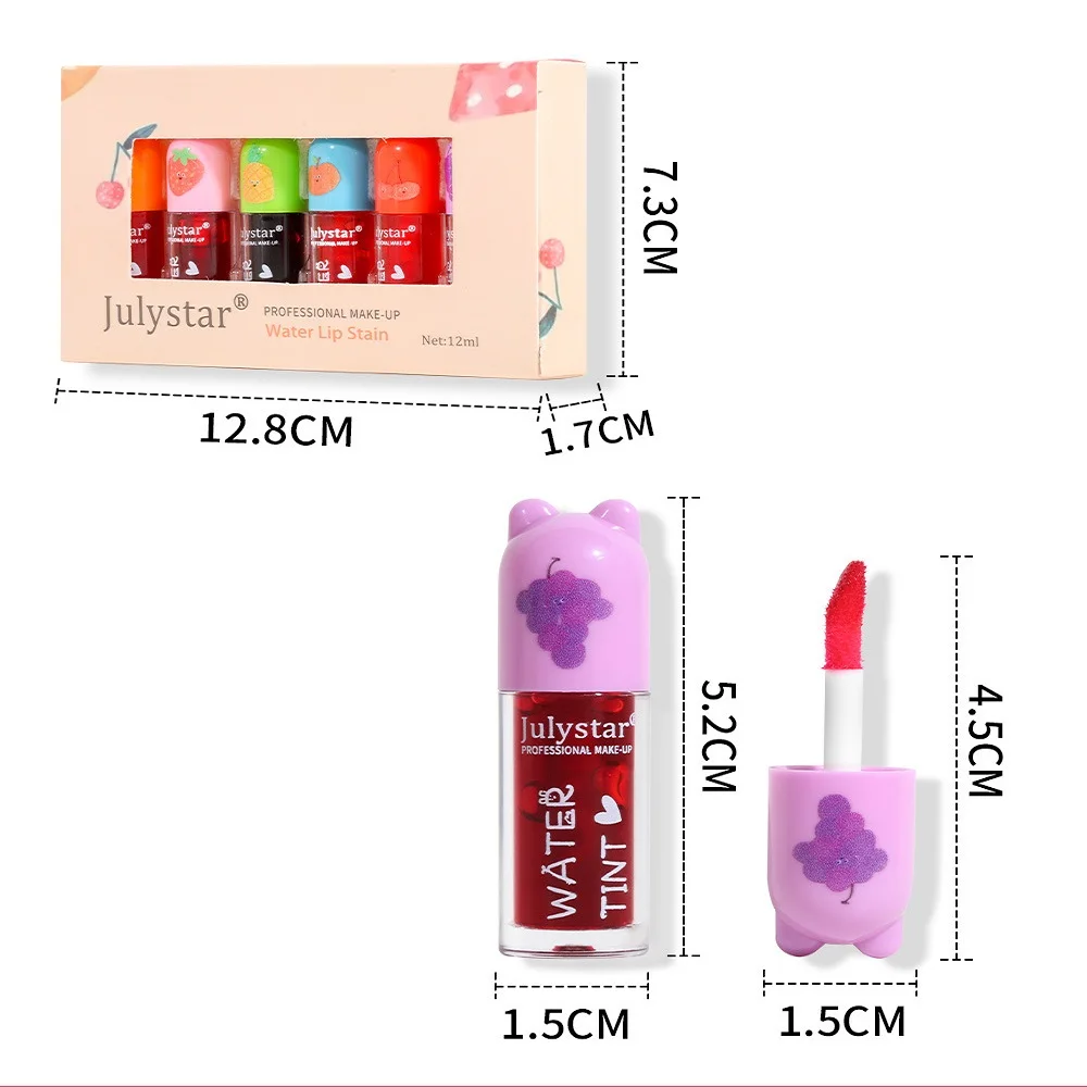 Julystar-Long Lasting Coloring Lip Gloss Set, Cosméticos Femininos, Maquiagem, Hidratante Lip, Lip Glaze, Brightening, 6Pcs Box