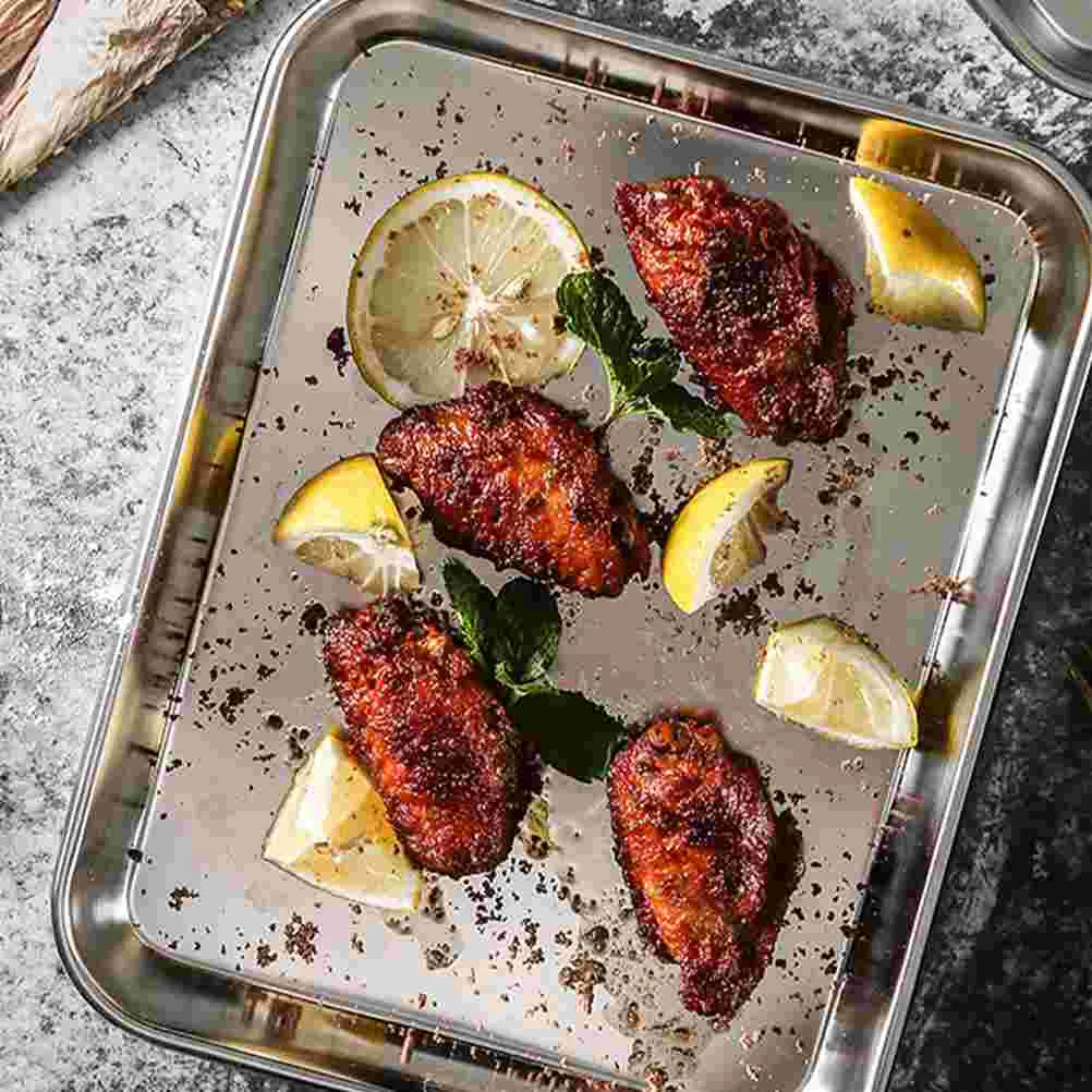 4 Pcs Stainless Steel Bakeware Home Storage Tray Kitchen Plate Food Trays Bread Pan Square Container for Banquet Containers