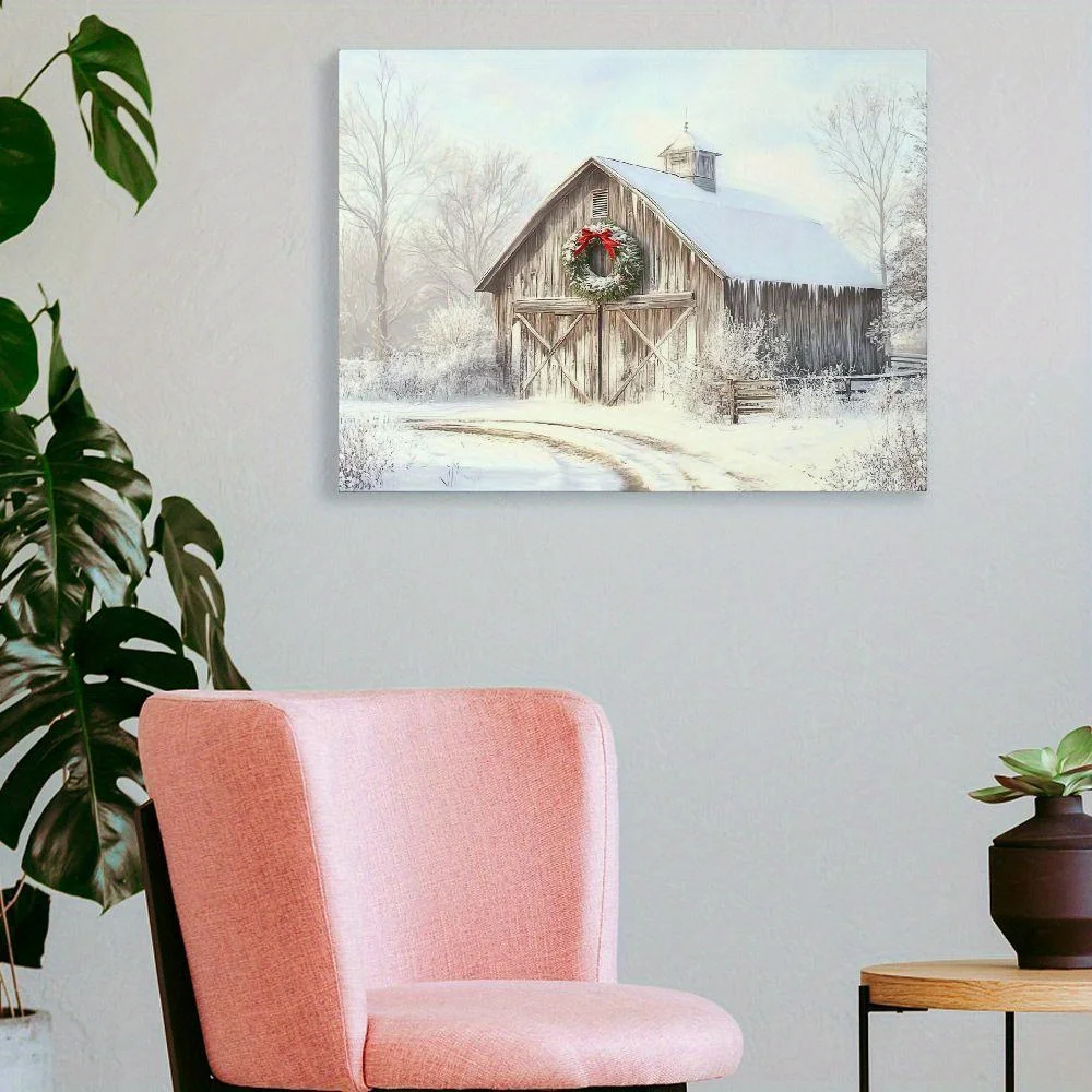 Póster en lienzo de casa de nieve de Navidad, carteles e impresiones, arte de pared de invierno, decoración de pared para dormitorio, sala de estar y pasillo, 1 ud.