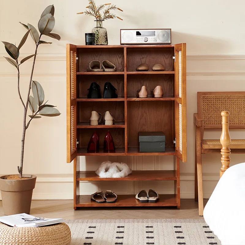 Новый шкаф для обуви из цельного дерева в китайском стиле, бытовая гостиная, домашняя полка для хранения обуви из ротанга