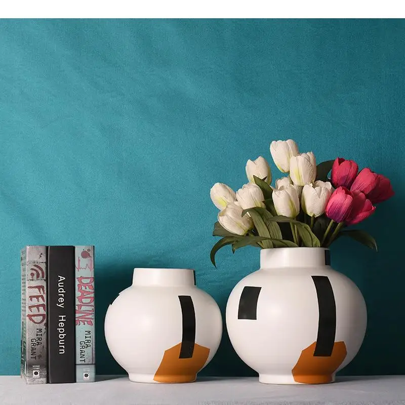 

Simplicity Geometric Decor Ceramic Vase Desk Decoration Artificial Floral Vases Flower Pots Modern Arrangement