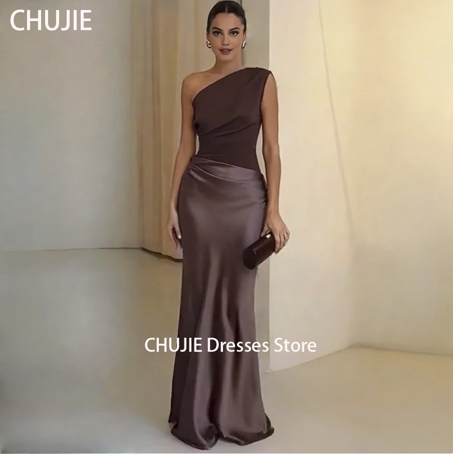 

One Shouder Evening Dresses For Woman Modest Spandex And Silk Satin Wedding Dress Dubai Saudi Arabia فستان المساء Customized