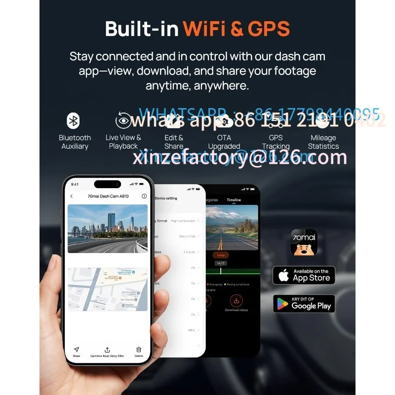 كاميرا داش A810 4K قابلة للتخصيص أمامي وخلفي، كاميرا داش مزدوجة للسيارات مع رؤية ليلية Starvis 2 HDR، دعم 4G LTE، ADAS، B #4