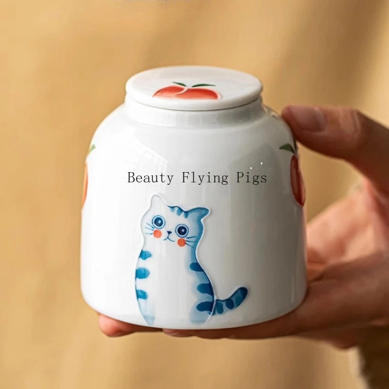 

1 шт. керамическая урна для маленьких животных с рисунком кошки, дизайн для кремации домашних животных, гроб, керамическая памятная банка для шерсти домашних животных, аксессуары для дома