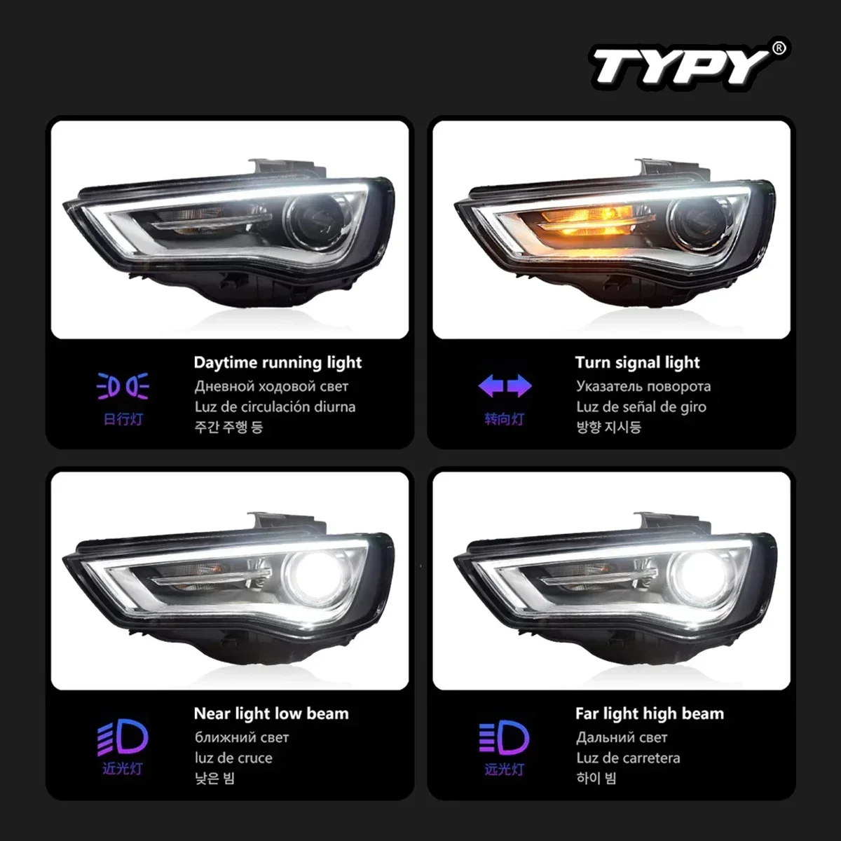 

Автомобильный свет для Audi A3 2013-2016, фара, светодиодный проектор, дневные ходовые огни, автомобильные аксессуары