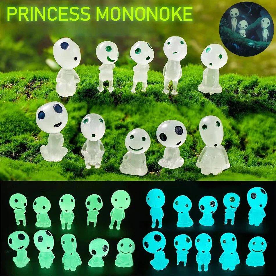 10pcs Luminous Elves Mini Figures Fish Tank Decor Kodama Glow in the Dark Figures Garden Micro Flower Potted Landscape Ornament