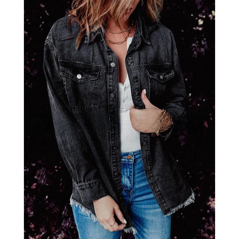 

Loose Fit Cowboy Collar Women's irt Classic Sle Long Sve Inner Wear for All Seasons Single Button Closure Zipper ket