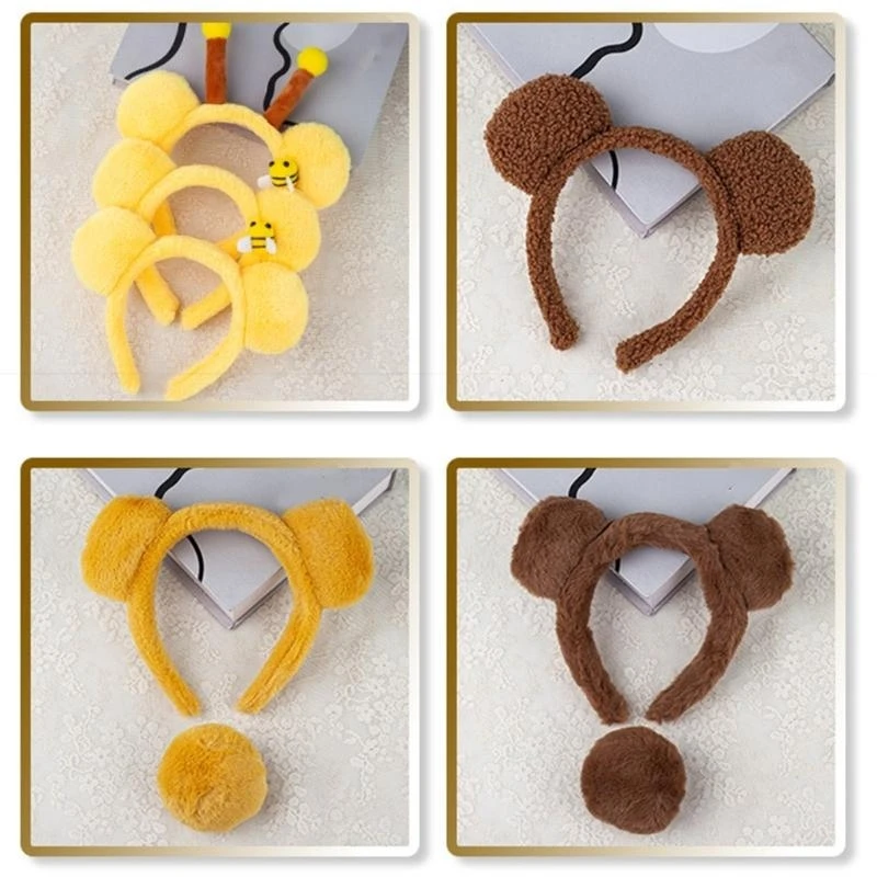 49MF Bear Costume Ears Headbands Tail Tutu Skirt Halloween Animal Cosplay Props