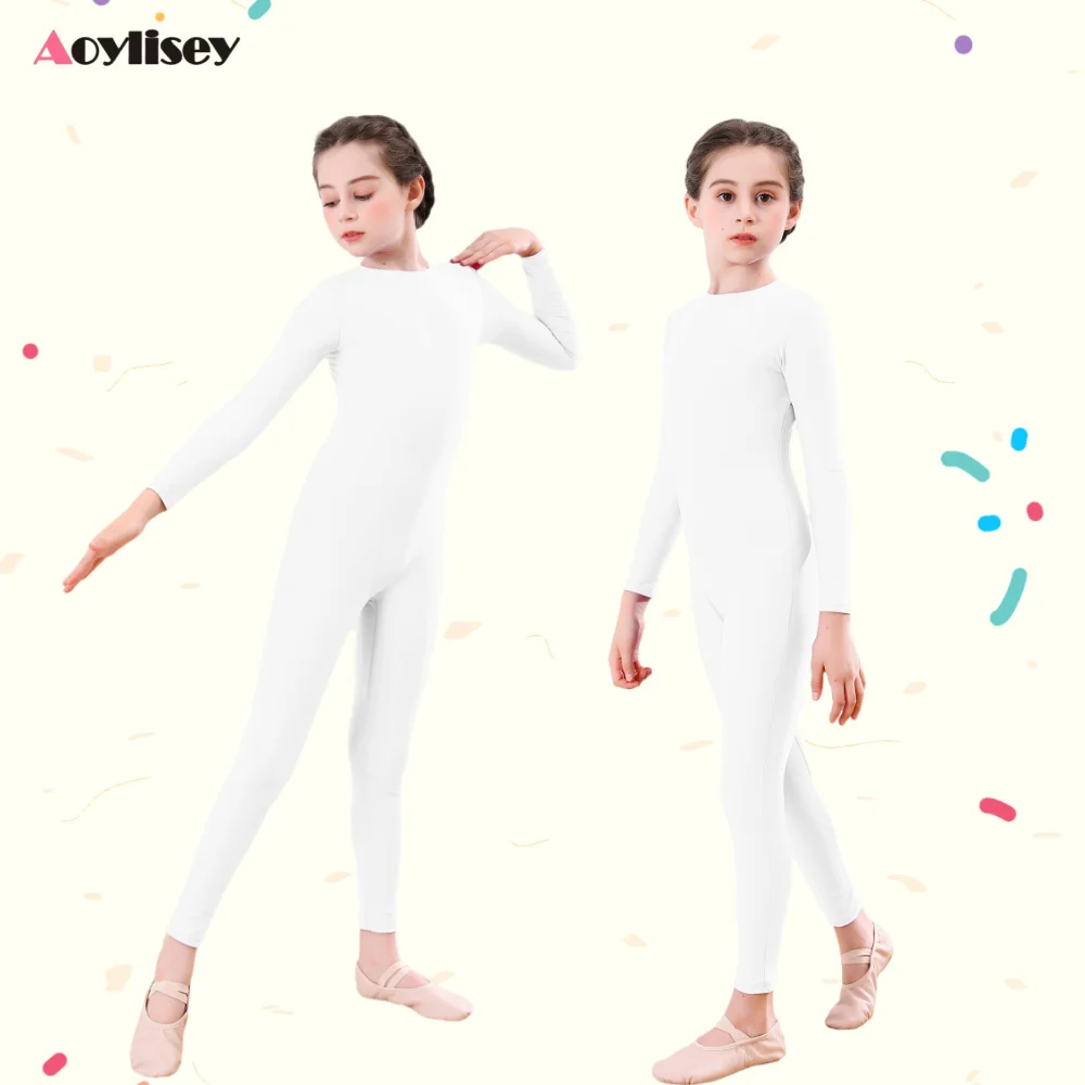 الفتيات السود طويلة الأكمام الرقص Unitard كامل الجسم يوتار الباليه الجمباز سكيت الأطفال ارتداءها بذلة ارتداء دعوى هالوين