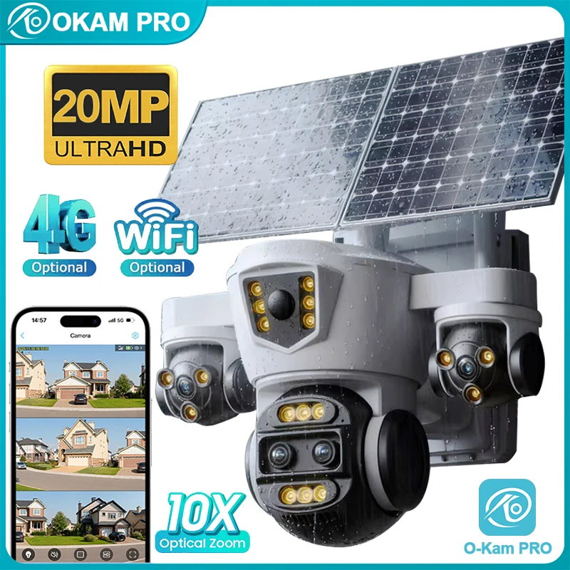 

OKAM PRO HD 20MP Dual Solar Panel Camera 10X Zoom 4G WIFI Security Camera Outdoor Waterproof Night Vision PTZ Motion Detection