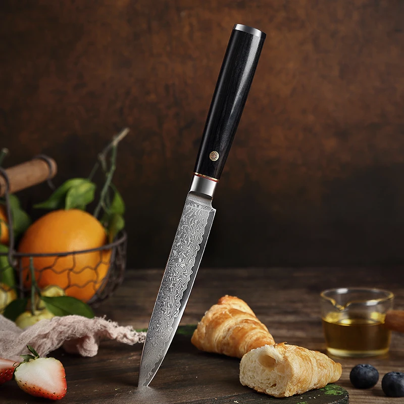 

TJ POP 67 Layer Damascus Steel 5 Inch Utility Knife Pakkawood Handle Stainless Steel Fruit Knife Paring Slicing Peeling Knife