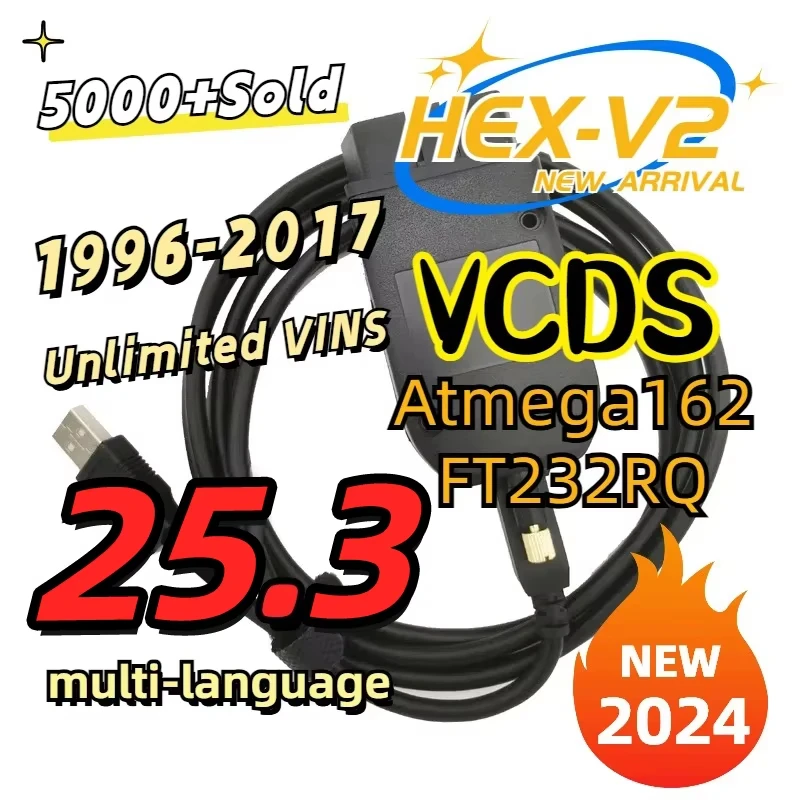 2026 For VAG COM HEX-V2 Scanner OBD2 Diagnostic Tool Cable V25.3 Multi-Language HEX V2 For Audi Skoda VW Car