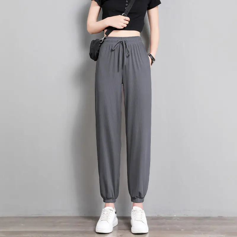 Hot Women's Wide Leg Pants Ice Silk Sweatpants Loose Bunched Feet Loose Leggings Thin Casual Sanitary Elastic Slacks Pants