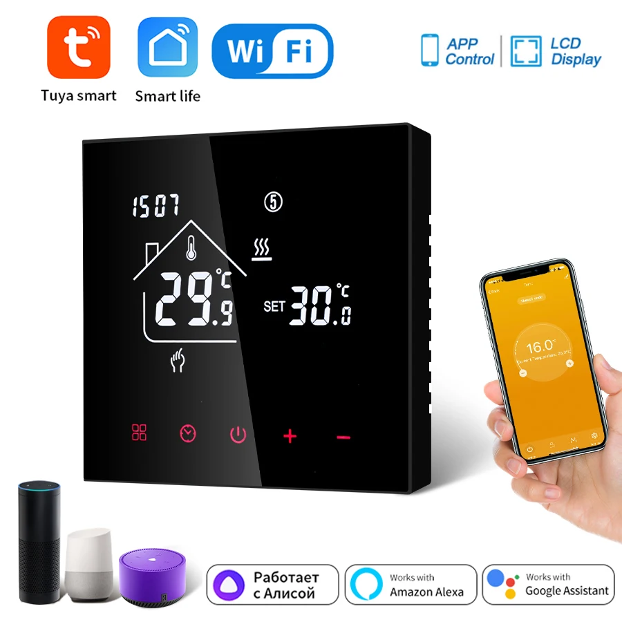 Tuya WiFi Smart Thermostat LCD Display Touch Screen Electric Floor Heating Water/Gas Temperature Controller With Alexa Alice