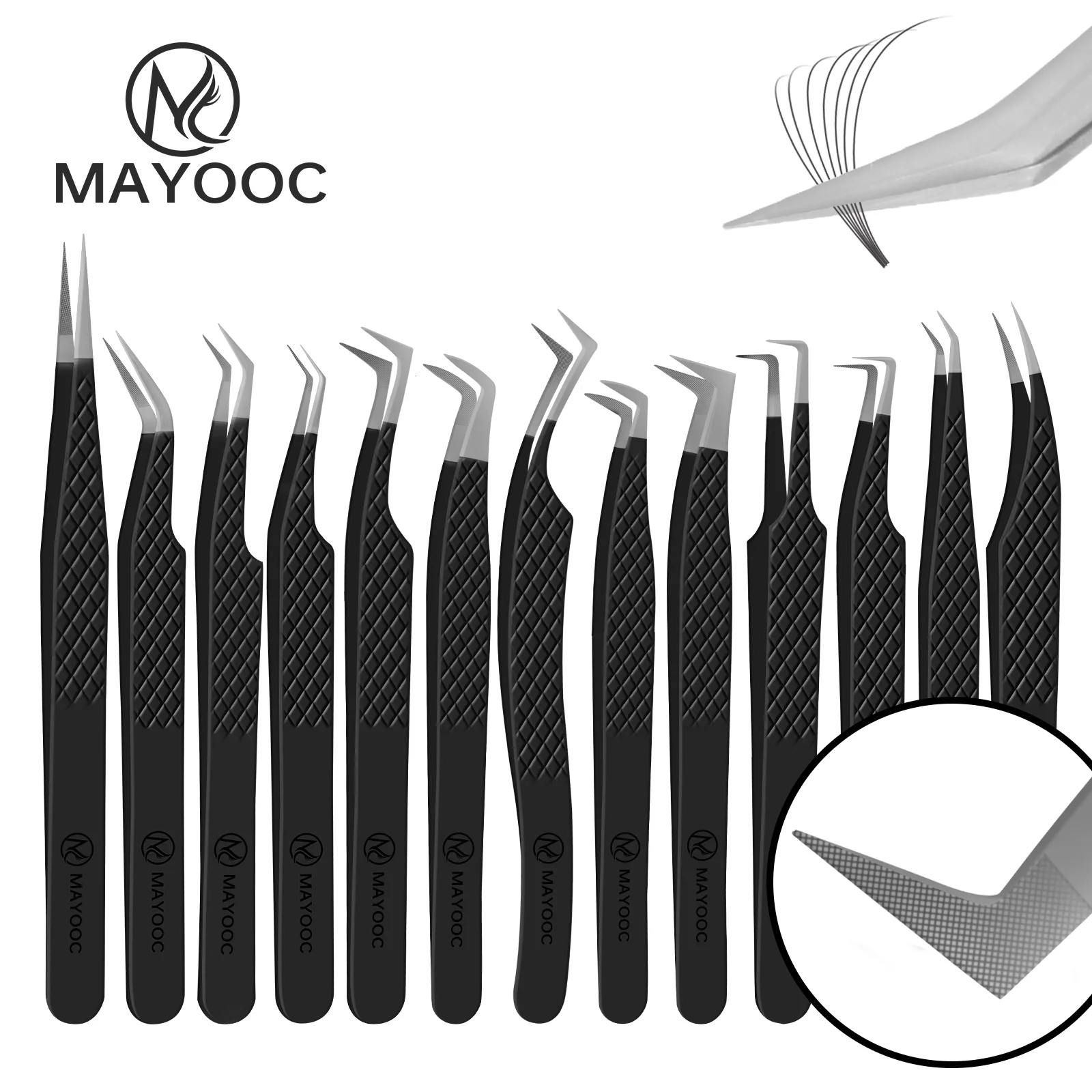 MAYOOC Eyelashes Tweezers Fiber Tip Stainless Steel Superhard Tweezers High Precision Anti-static For Eyelash Extensions Tools