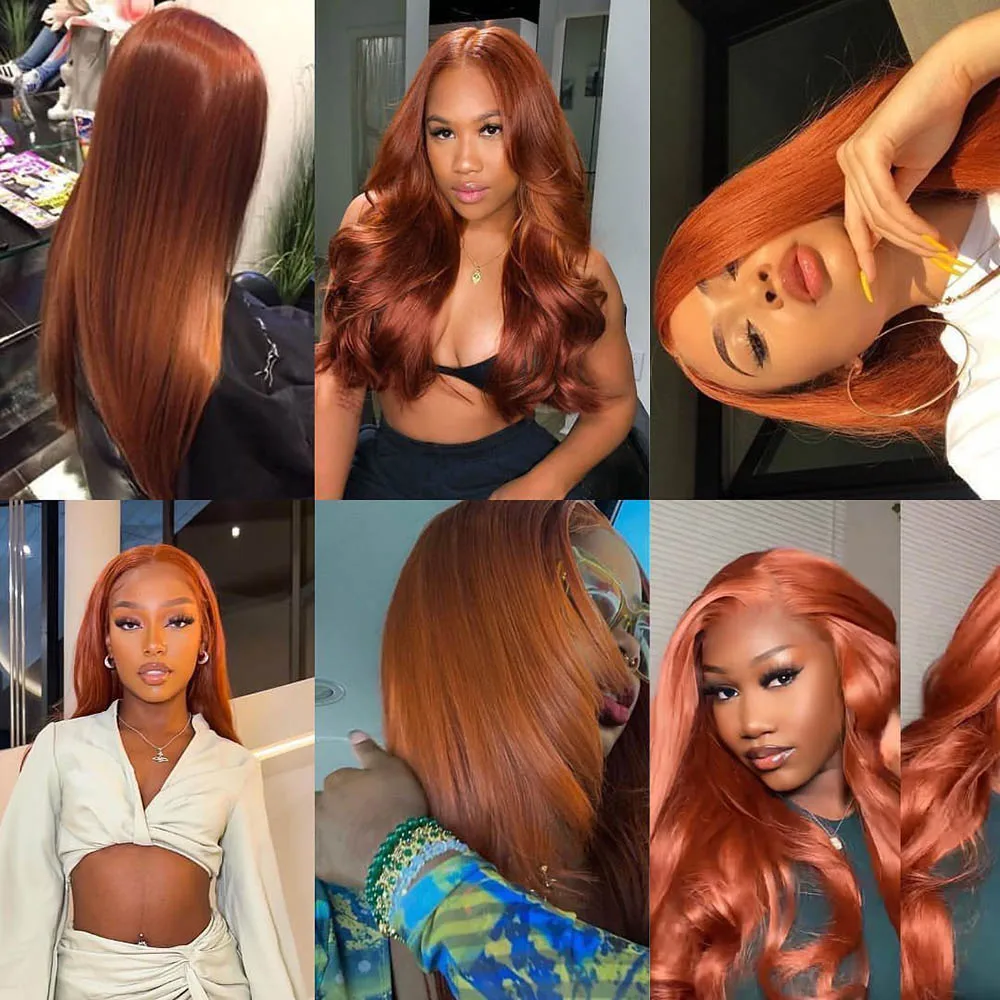 Ginger Orange Color 13x4 Lace Front Human Hair Wigs For Women 13x6 Ginger Straight Lace Front Wig Human Hair Glueless Brazilian