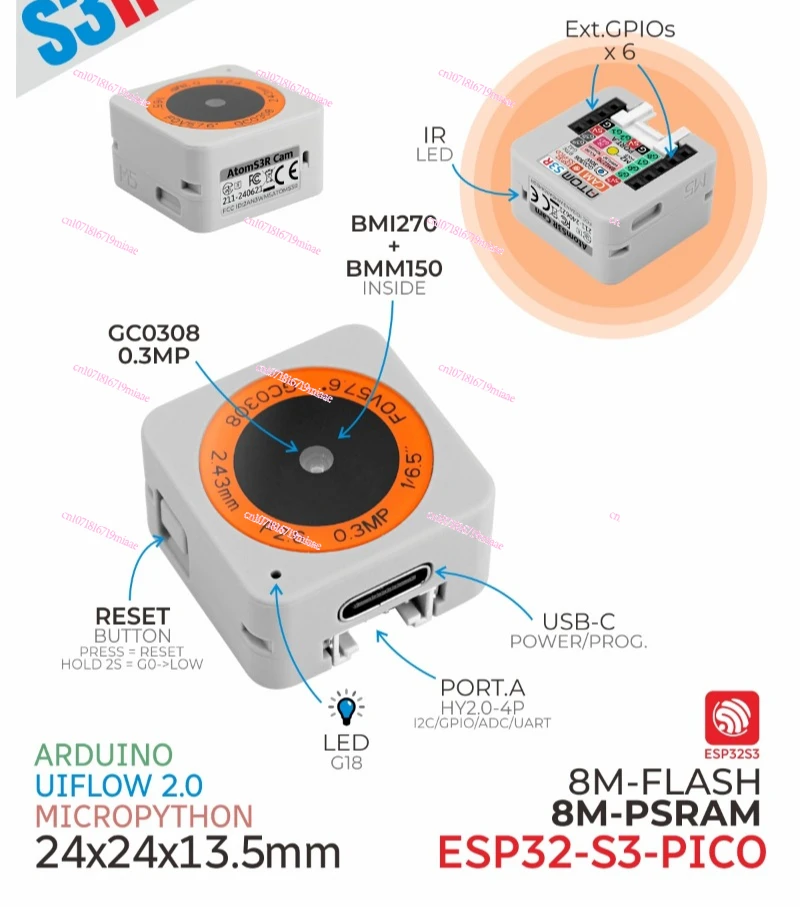 ATOMS3R CAM Camera Development Board ESP32-S3 Preset UVC Firmware