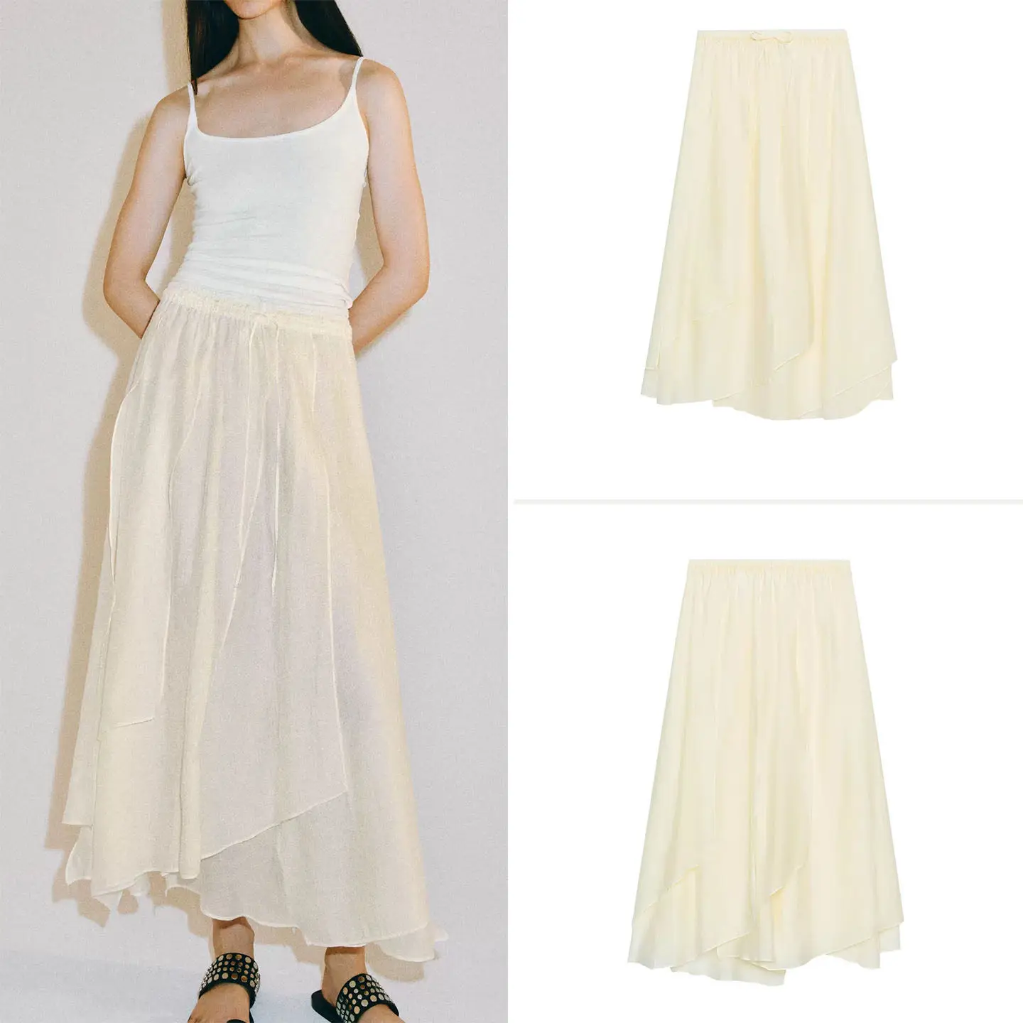 

Fashionable Asymmetric Midi Skirt Women's Summer New Arrival Standard Waist Design Non-standard Skirt Shape Ladies' Fashion