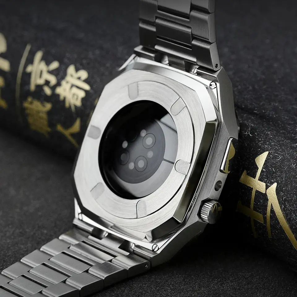 2025 مجموعة تعديل فاخرة لساعة أبل سلسلة 11 10 46 مللي متر 45 مللي متر سوار معدني من الفولاذ المقاوم للصدأ لساعة iWatch لتقوم بها بنفسك طقم عصري الحافة