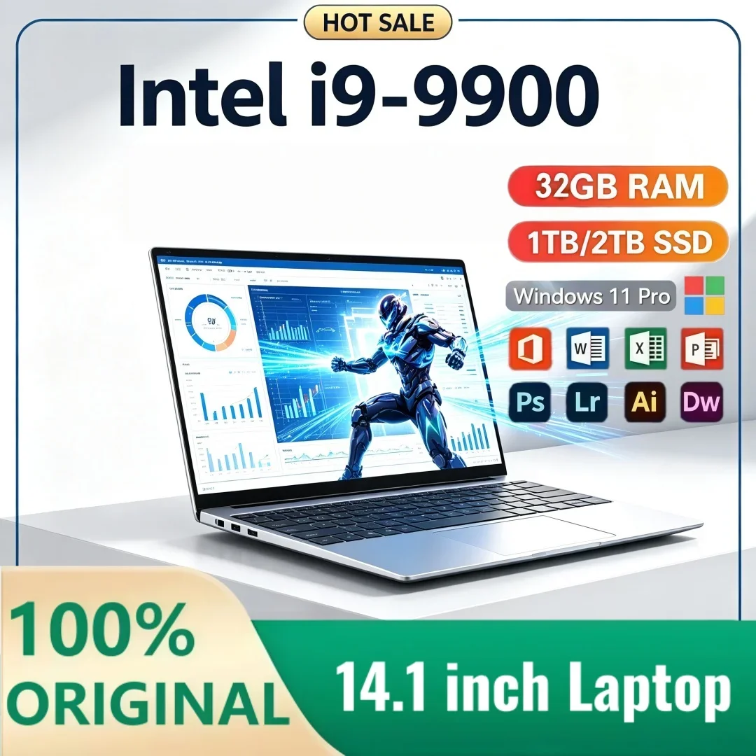 Intel i9-9900 14.1 Inch Laptop 2026 Trendy Slim Office Study PC Windows11 16GB/32GB RAM 1/2TB Large SSD