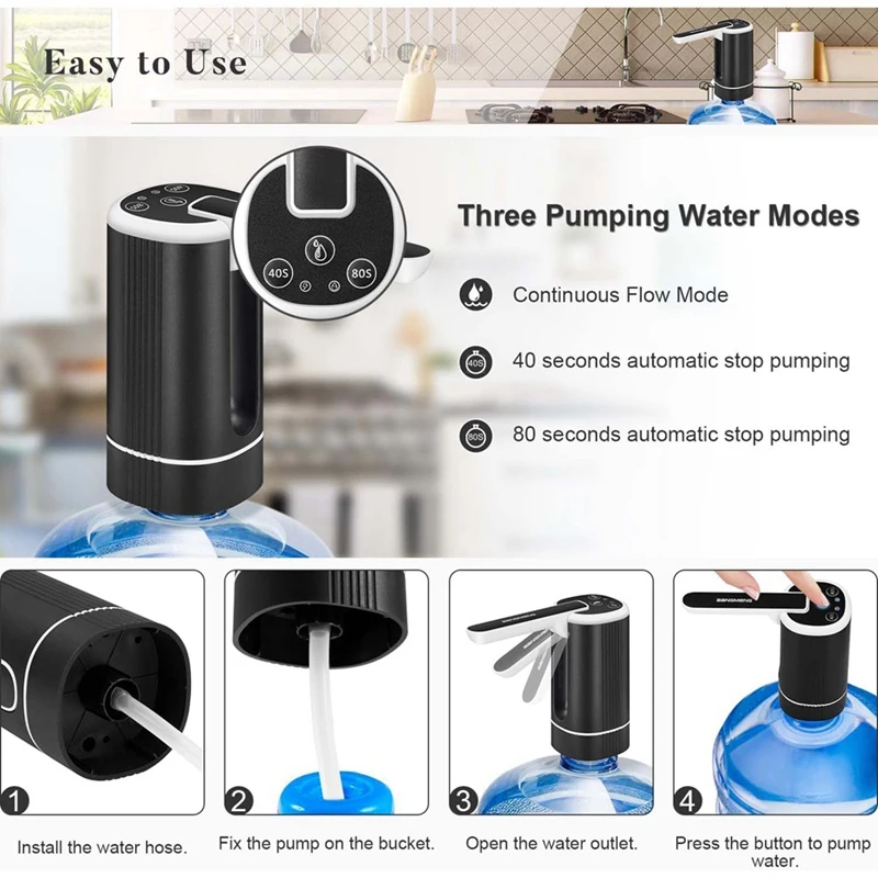 Electric Water Jug Dispenser Portable Drinking Water Pump For 2-5 Gal Bottle USB Rechargeable