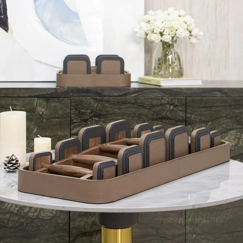 

Multi-size modern walnut and leather dumbbell set with a chic design for home decor and bar mitzvah gifts