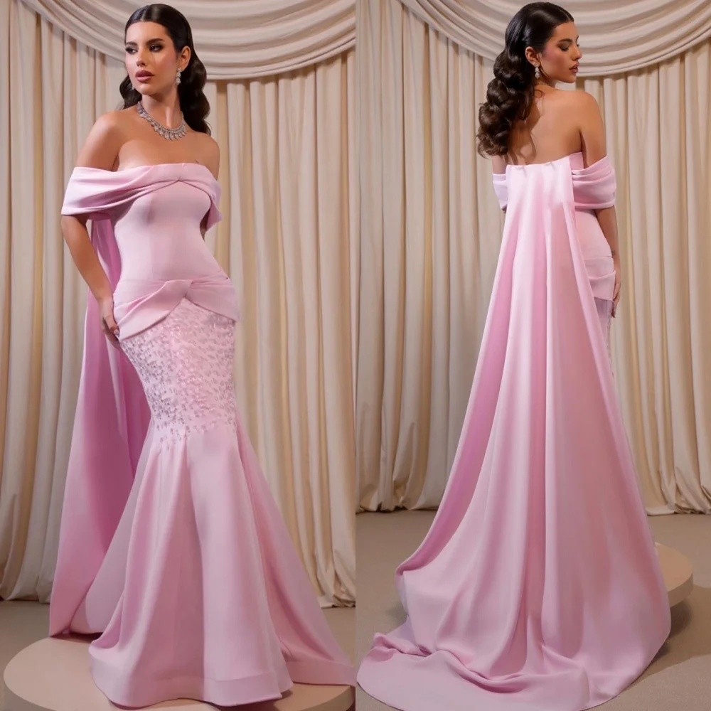 

Романтическое вечернее платье из розового джерси по индивидуальному заказу, вечерние платья с открытыми плечами, платья для выпускного вечера, темпераментные платья для особых случаев