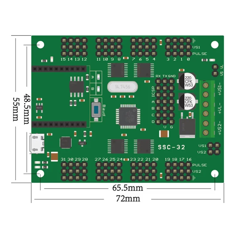 BTLIFE-SSC32-V2.5 32Ch Multi-Channel Servo Controller With USB XBEE Interface Fit PC-MAC LINUX For Hexapod Spider, Biped Robots
