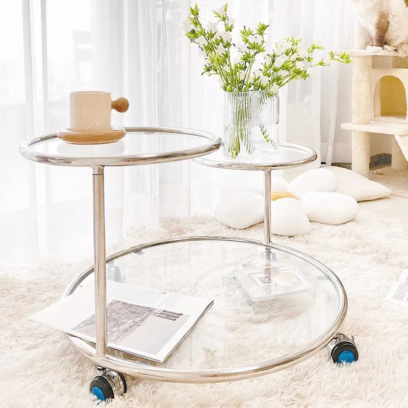 

Nordic Coffee Cabinet Glass Top Round Bedroom Stainless Frame Legs Design Coffee Table Living Room Mobile Muebles Home Furniture