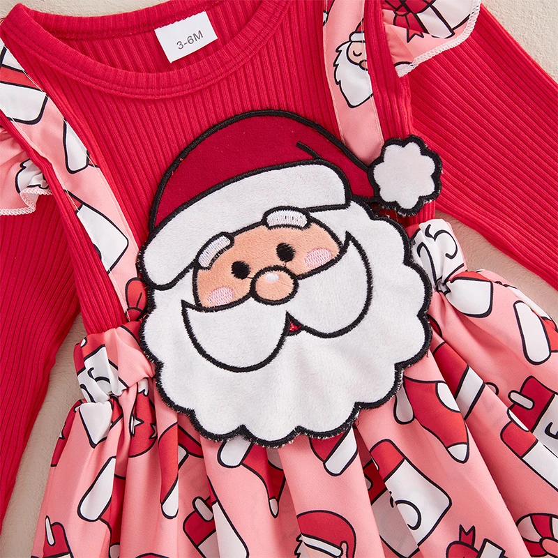 Baby Girls 2Pcs Christmas Outfits Long Sleeve Santa/Gingerbread Romper Dress + Headband Set Newborn Clothes