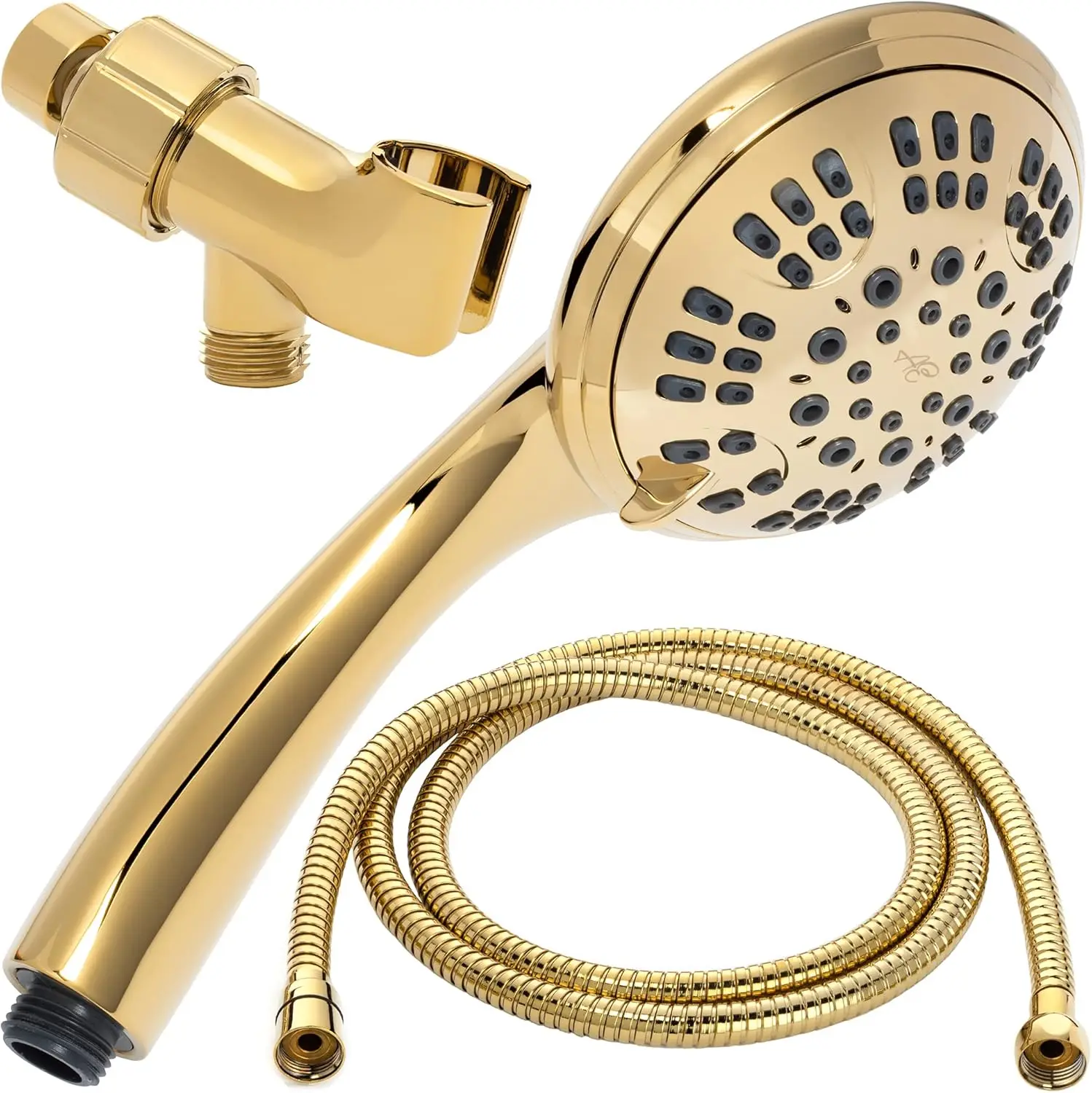 

6-Setting High-Pressure Handheld Shower Head Kit with Adjustable Rainfall Spray, Hose & Mount, 2.5 GPM - Polished Brass