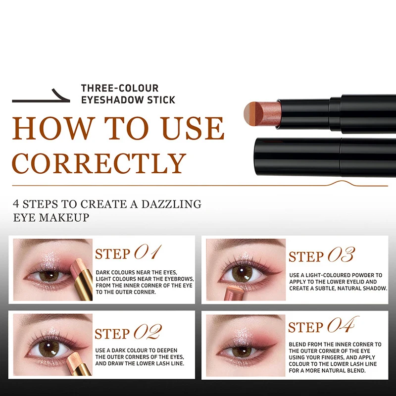 Three-color eyeshadow stick Stick Colorful Shimmer Brown High Waterproof Cream Eyes Shadow Pencil Long Lasting Makeup Cosmetic